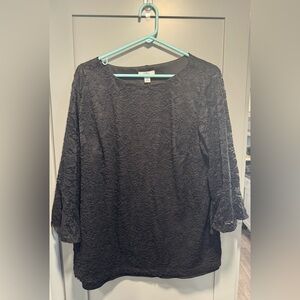 Croft & Barrow Black Lace Blouse Lined Long Sleeve Sheer Top Size XL